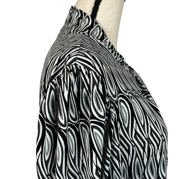 Worthington Large Top Geometric Stetch Elbow Puff Sleeves Keyhole Neck Multi - Picture 5 of 11